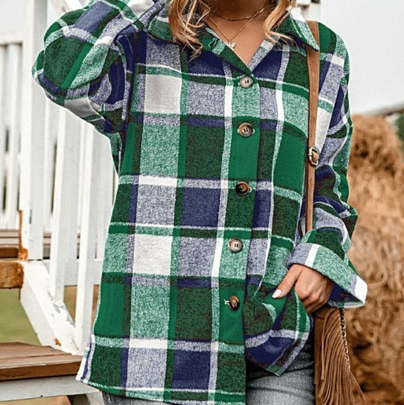 Green & Blue Plaid Button Down Flannel Shirt - Picture 3 of 3